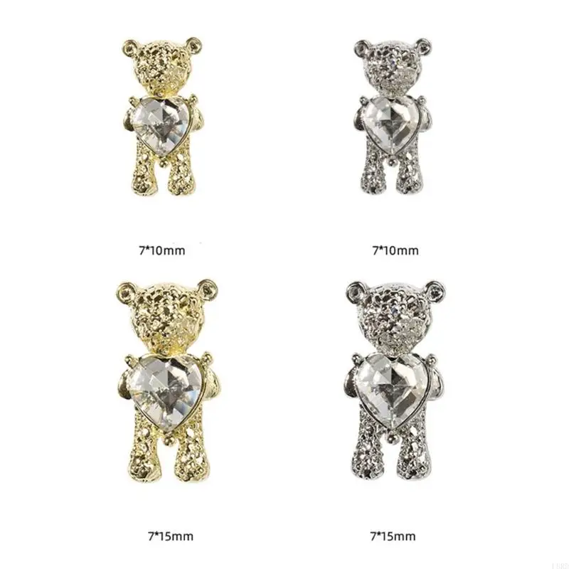 L8RD Shiny Bear 3D Art Decorations with Heart Luxury for Rhinestone Manicure Too