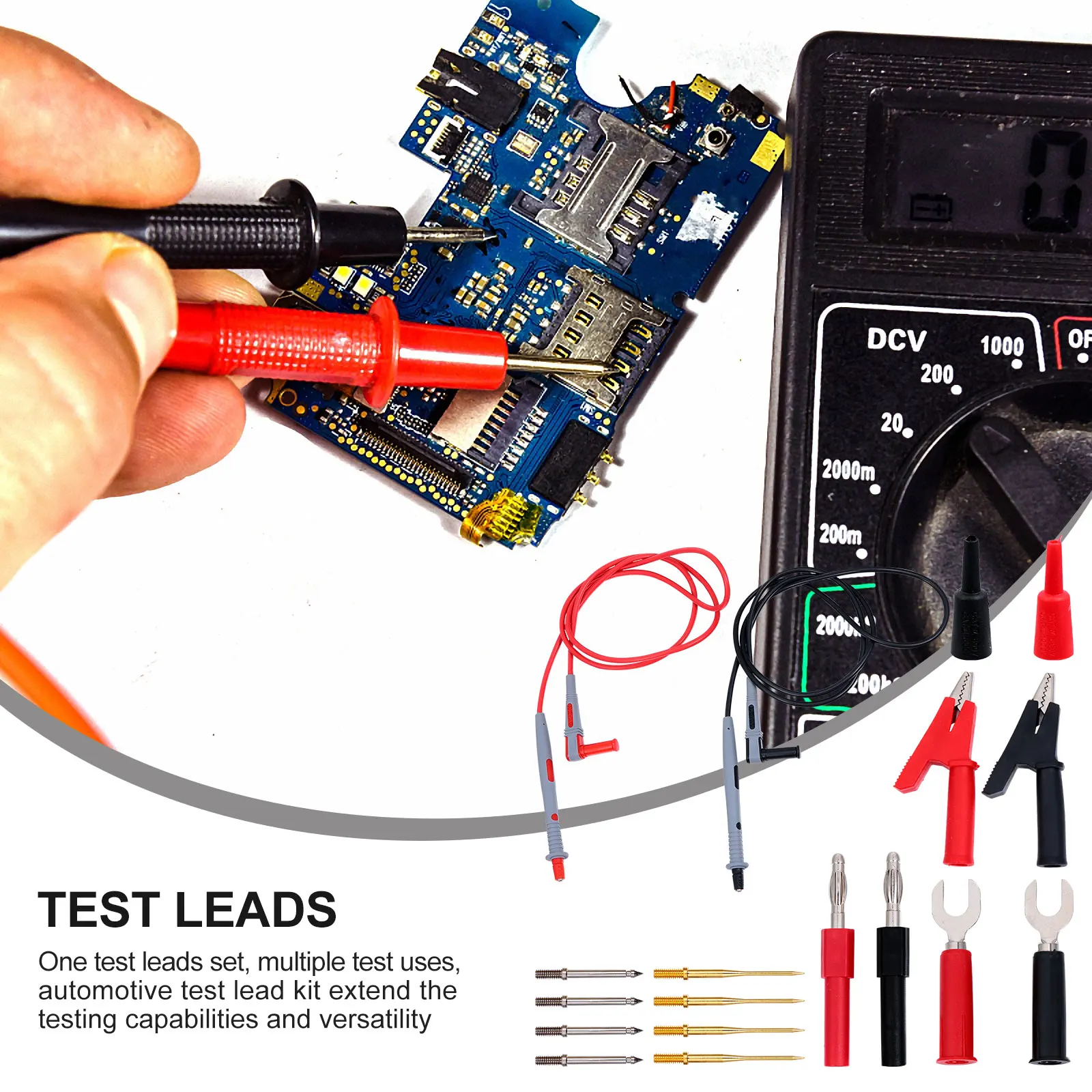 

18 pcs Multimeter Test Lead Kit Interchangeable Probe Tips Electrical Tester Leads Automotive Circuit Voltage Testing Gold