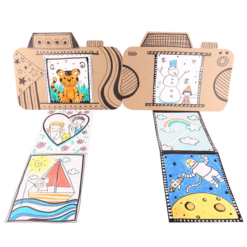 1pcs Creative Crafts Hand-Painted DIY Educational Paperboard Coloring Camera Graffiti Painting Kids Accessories Crafts