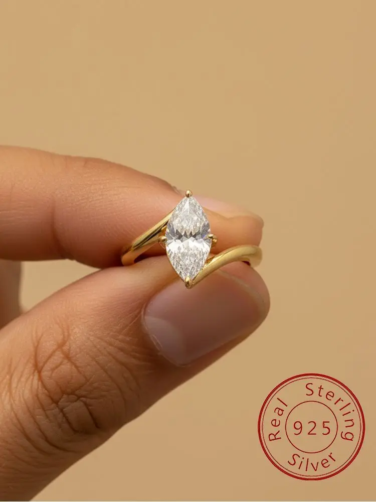 925 Sterling Silber Mode Twisted Arm Marquise Zirkon Ring Für Frauen, Verlobung, Hochzeit, Luxus, Hohe Qualität Edlen Schmuck