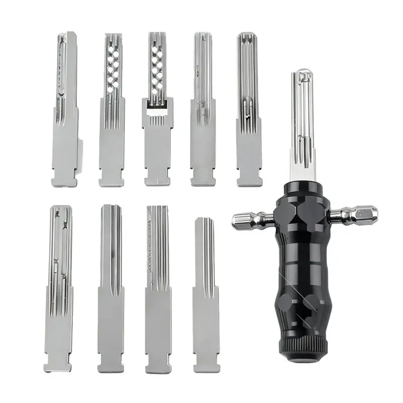 ABKL-Tubular Lock Pick Set 9-in-1 Öffnungswerkzeug mit austauschbaren Edelstahlschlüsseln für Schlosser und Heimwerker. – Detail 1