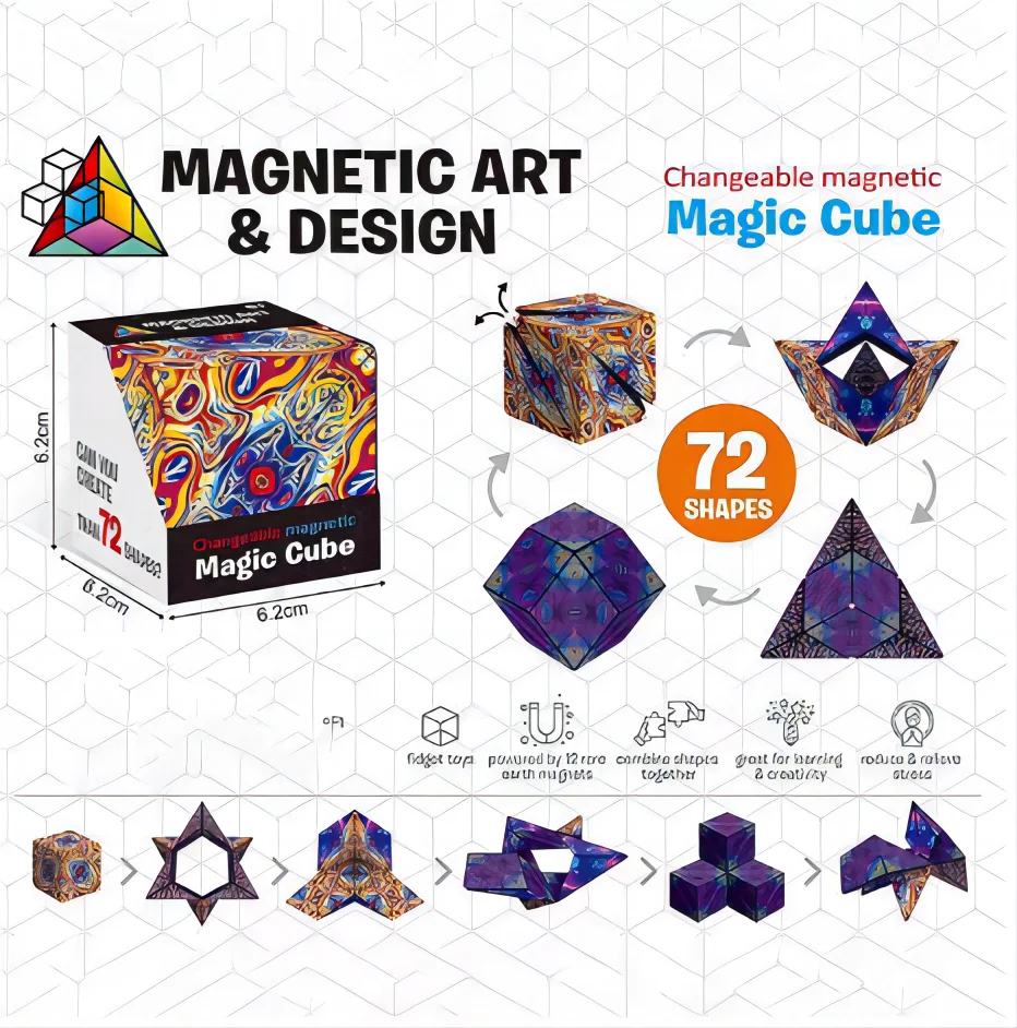 مكعب مغناطيسي متغير هندسي ثلاثي الأبعاد لتخفيف الضغط والتفكير للأطفال ألعاب ألغاز مكعب الضغط