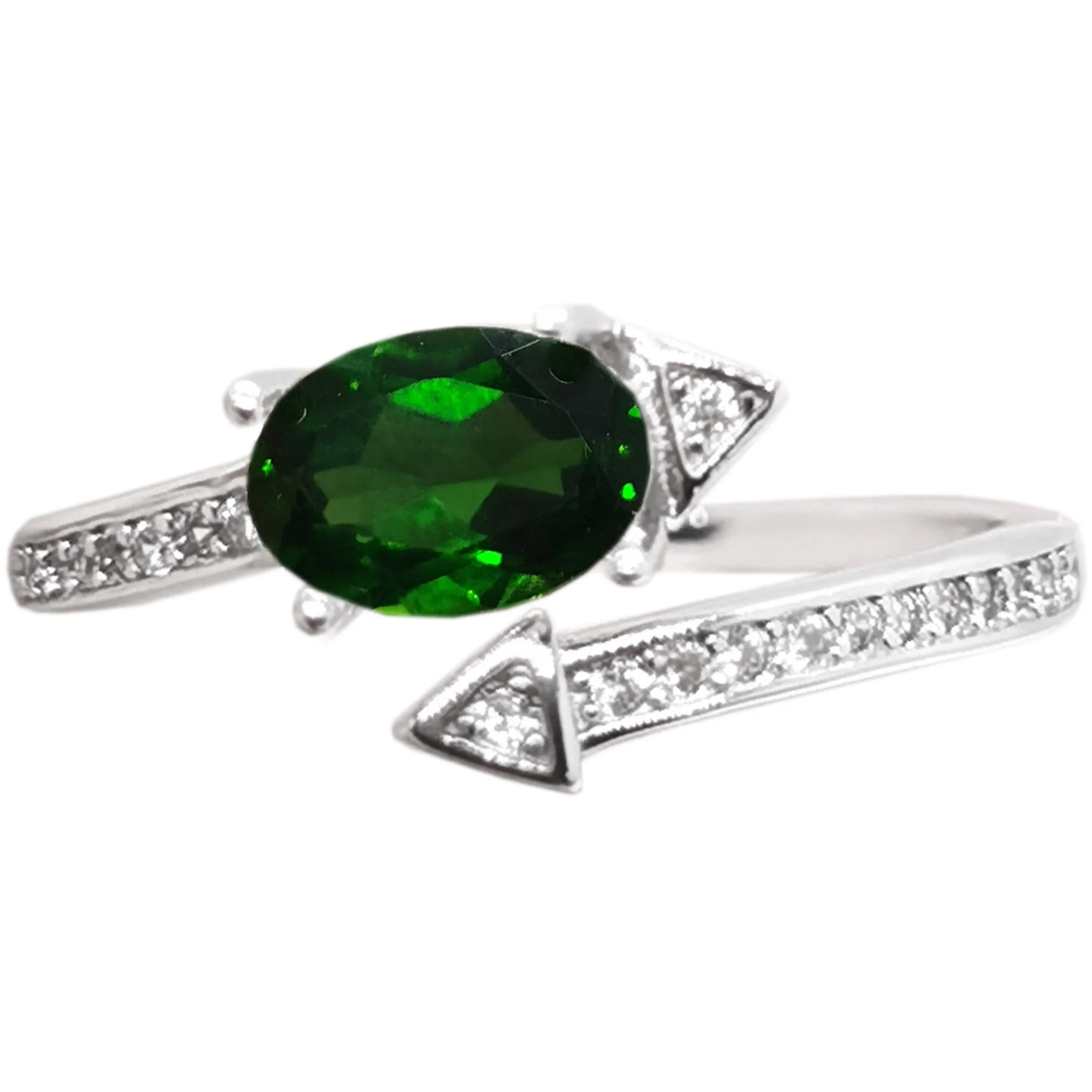 18K Gold Plating Fashion Arrow Ring with Gemstone 5mm*7mm Natural Diopside Ring 925 Silver Diopside Jewelry