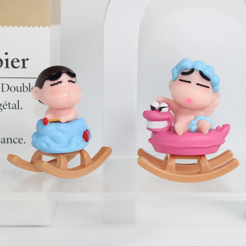 Bandai 6 unids/set Anime Crayon Shin-Chan figuras de acción serie caballo balancín figuritas decoración de coche muñeca modelo niños juguetes regalos