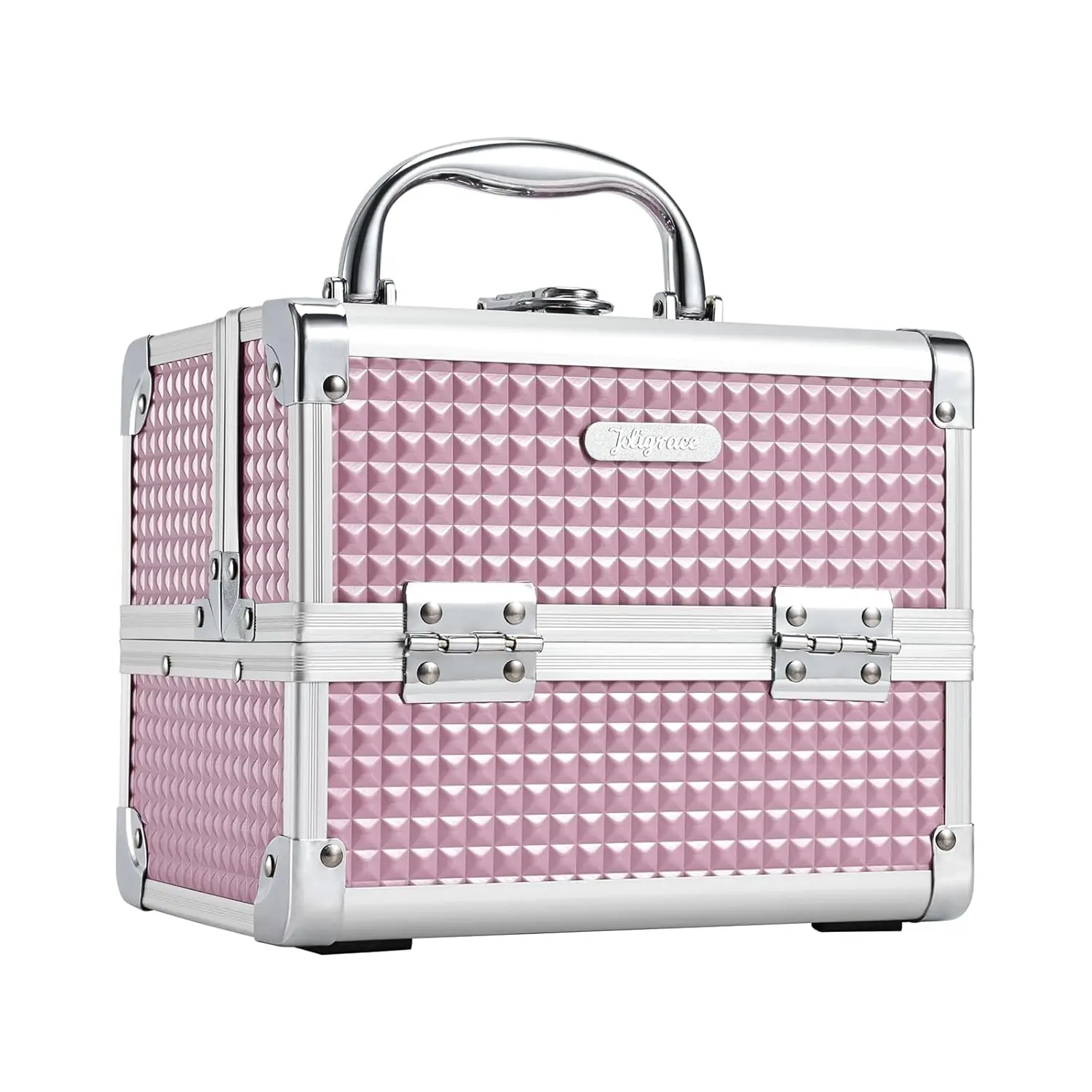 

Pink Makeup Case Portable Travel Cosmetic Organizer with Mirror & Lock for Girls