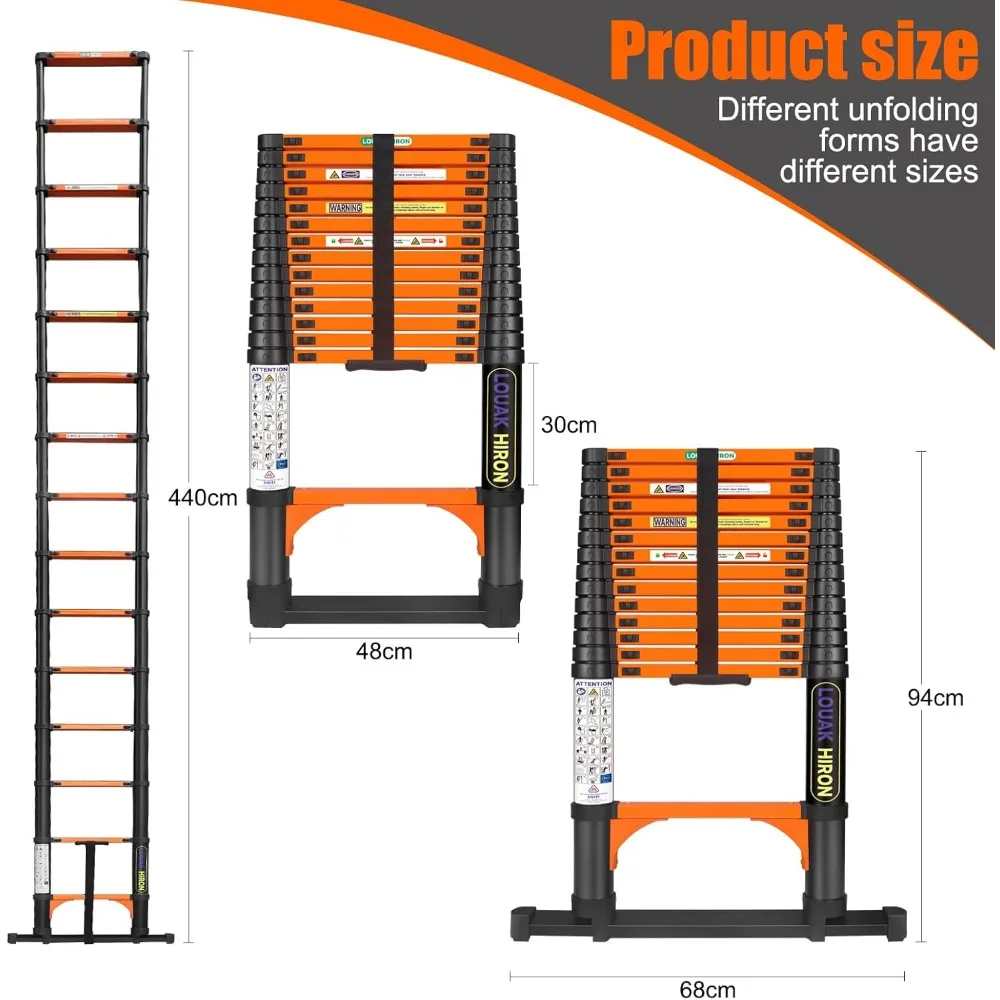 سلم قابل للطي متعدد الأغراض بطول 12.5 قدم مع ميزات مضادة للانزلاق للاستخدام المنزلي