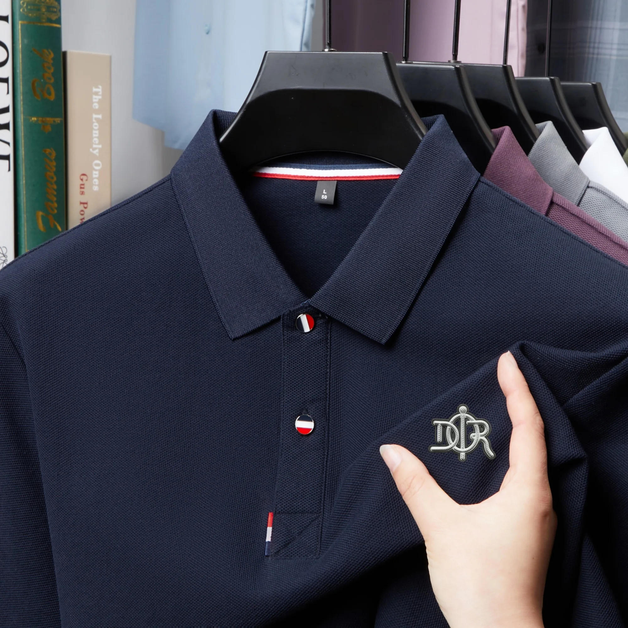 

Designer brand short sleeve polo shirt men's summer 100% cotton high-end letter embossed European casual business golf T-shirt