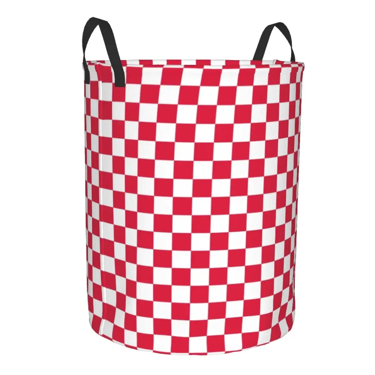 White and Crimson Red Checkerboard Laundry Basket Collapsible Plaid Geometric Toy Clothes Hamper Storage Bin for Kids Nursery