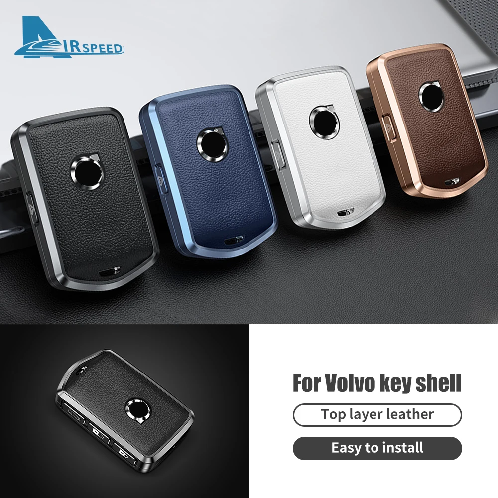 Car Remote Key Case Cover Shell For Volvo XC60 XC40 XC90 S90 V60 S60 V90 2010-2022 Metal Cowhide Holder Protector Fob Keychain