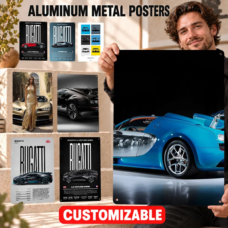 Bugatti Printed Posters Automotive Heritage Design Collector Room Wall Art Customized Aluminum Metal Sign Driver Birthday Gift