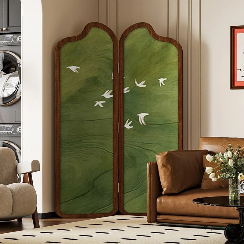 #Medieval Green Feiyan Solid Wood Screen Partition Household Living Room Entrance Sofa Decoration Movable Folding Screen