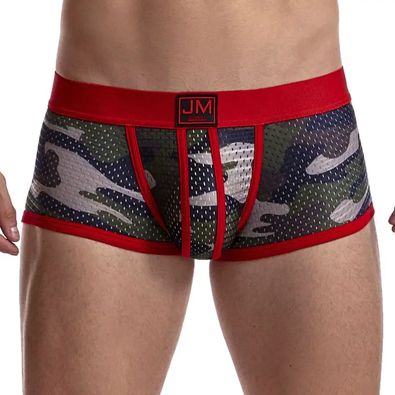 Jockmail Mens Sexy Panties Camouflage Mesh Breathable Mesh Boxer Trendy Unique Low Waist European Boxers Lingerie Sexy Sissy