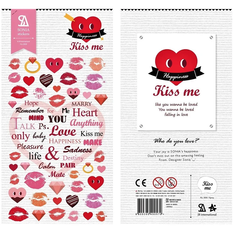 

1Pc Creative Kiss Me Love Series 3D Decorative Sticker Diary Scrapbook Label DIY Phone Stationery Stickers