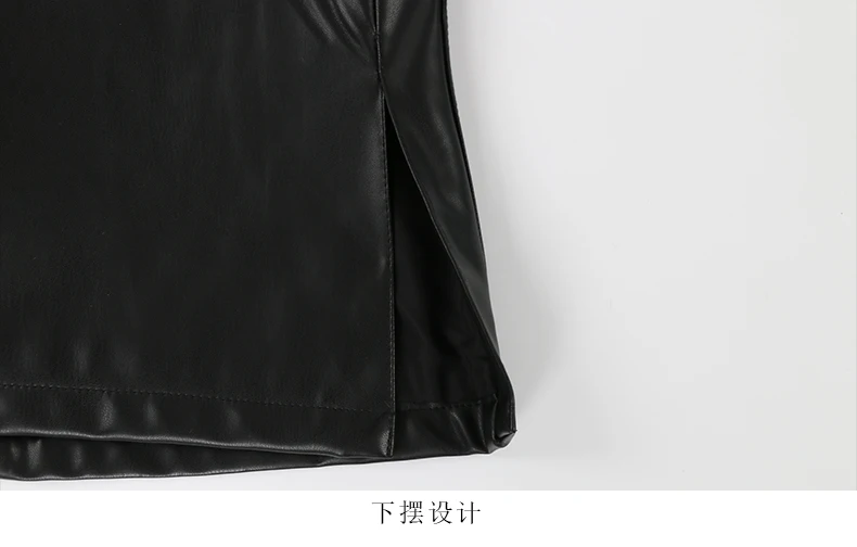 Mauroicardi Spring Short Black Soft Pu Leather Vest Women with Side Slit Sashes Stand Collar Luxury Chic Sleeveless Jacket 2025