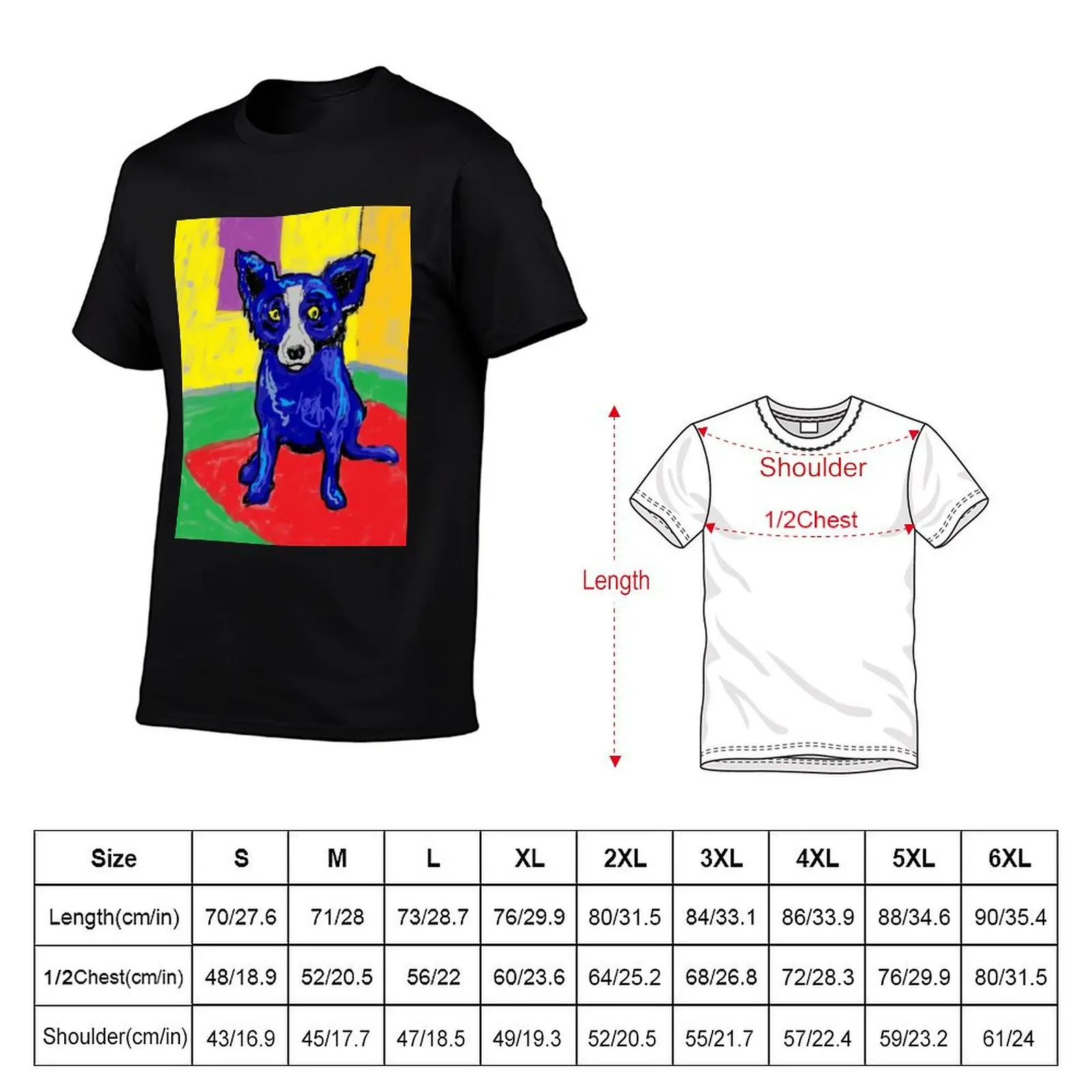 digital art blue dog after george rodrigue T-Shirt Big and Tall Basic Tee Shirt