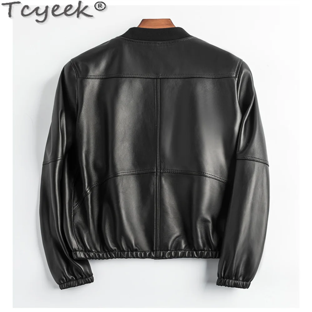 Tcyeek-Chaqueta de piel de oveja Real para mujer, abrigo de béisbol coreano, ropa de cuero para motocicleta, primavera y otoño, 2024