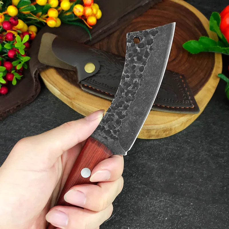 Hand-Forged Sharp Pick Bones Knife Sever Knife Rosewood Handle Cleaver Kitchen Replaceable Blade Knife Fruit Knife