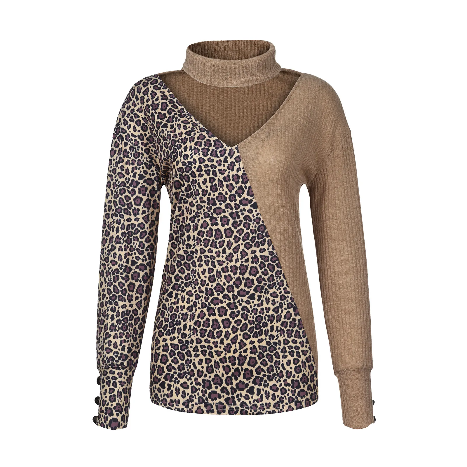 Leopard Print Patchwork Knitted Sweater Autumn Winter V-neck Vintage Clothes Women Long Sleeve Y2k Tops Casual Harajuku Pullover