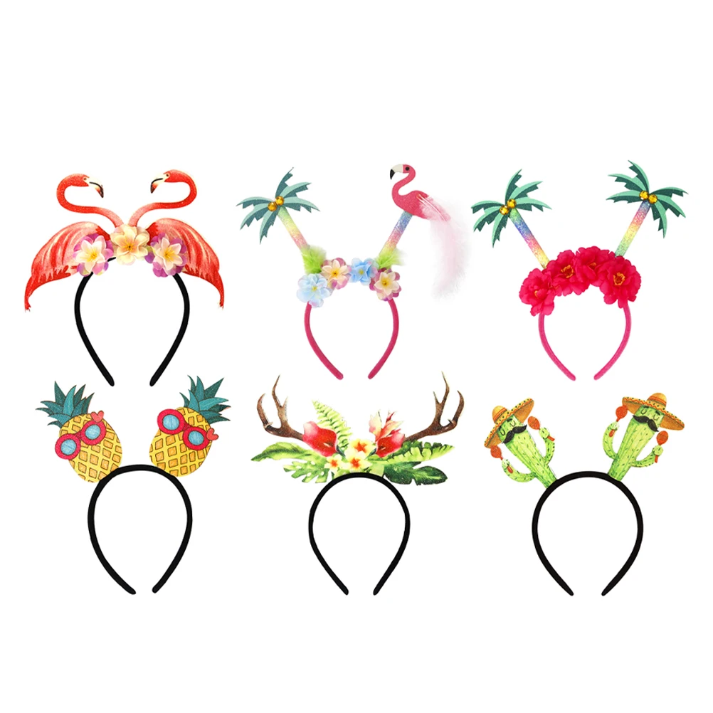 

6 pcs Hawaiian Headband Beach Party Hairband For Women Decorative Pineapple Flamingo Theme Pool Luau Holiday Accessory
