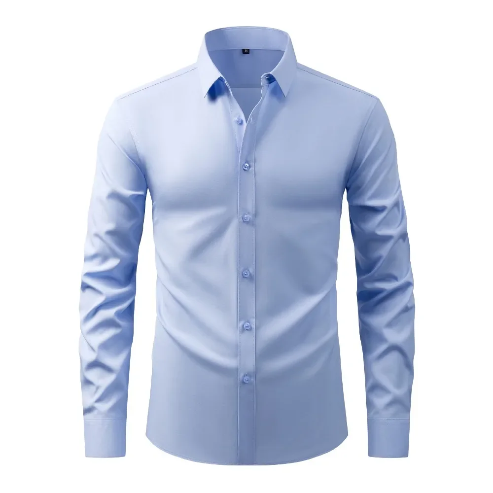 Thin Men's Shirts, Non-ironing and Wrinkle-resistant Long-sleeved Shirts, Elastic Cardigan Long-sleeved Shirts