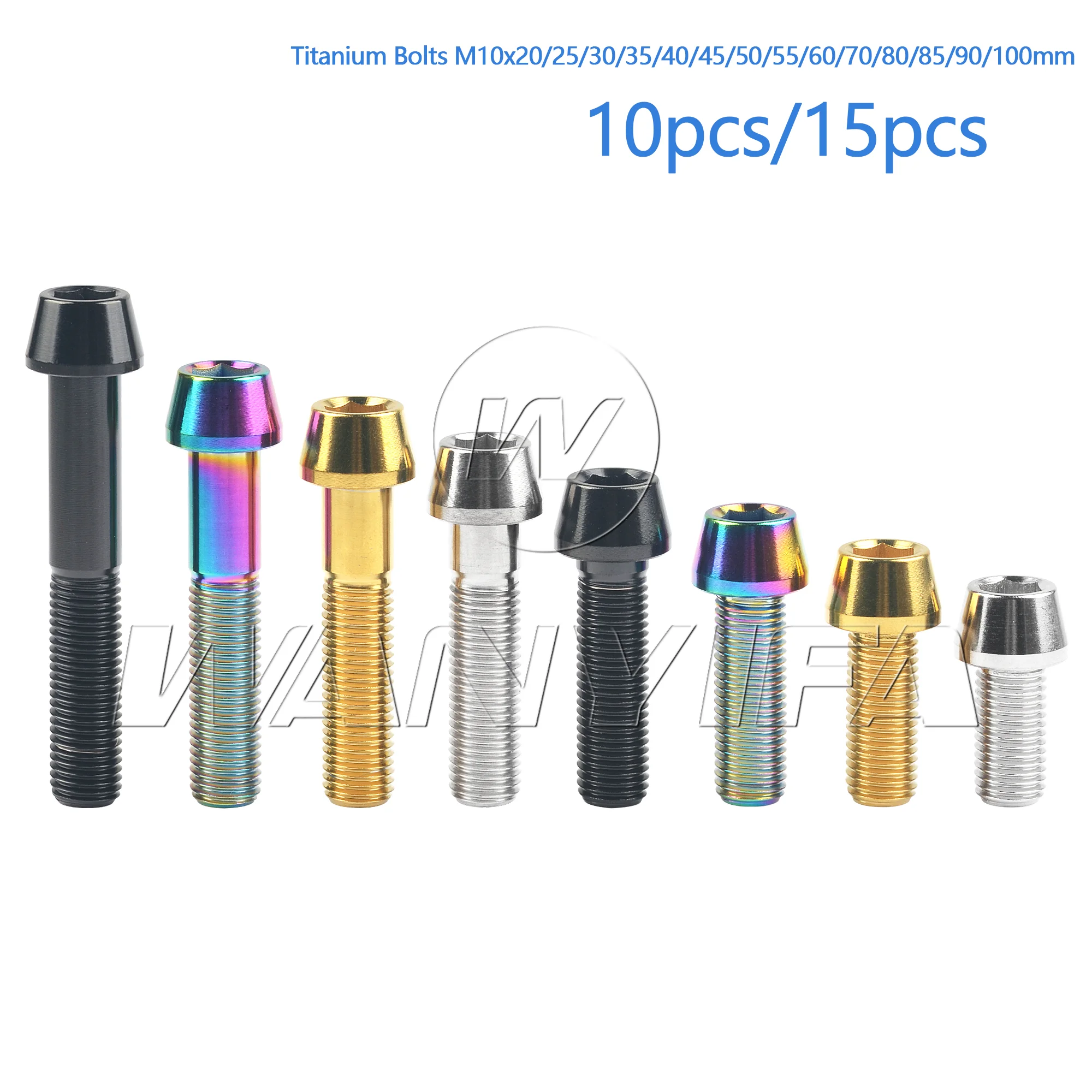 

Винт с шестигранной головкой Wanyifa, класс 5, M10x20-100 мм, с конической головкой из титанового сплава, шаг 1,25 мм, 10/15 шт.