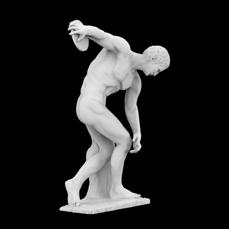 'Discobolus of Myron' Sculpture, 3D Printed Resin Material, Hand-Painted, Plaster-Like Textured  (Ships Within 10 Days)