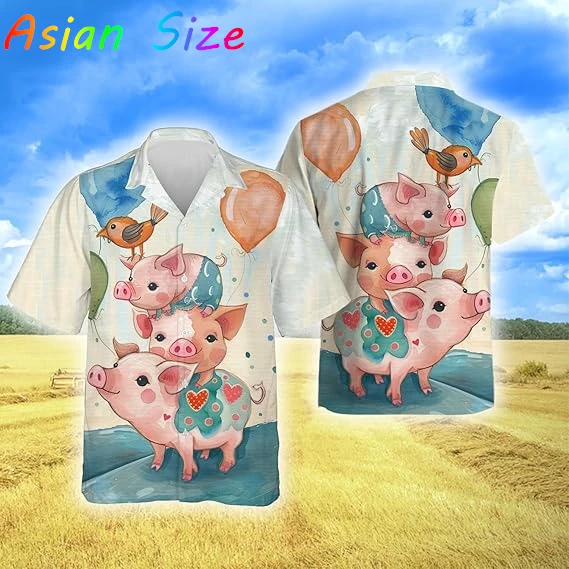 

2026 рубашки с 3D милым принтом свиньи для мужчин, детская модная уличная одежда, футболка с короткими рукавами с героями мультфильмов, гавайские рубашки унисекс, блузки