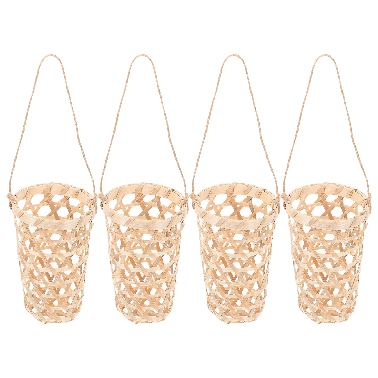 4Pcs Bamboo Wall Hanging Planter Rustic Woven Basket Wall Pocket Vase for Dried Flowers Faux Plants Entryway Porch Living Room