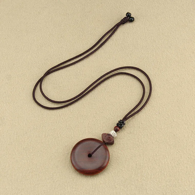 DIY accessories National Style Zen Sandalwood Safety Buckle Pendant Necklace Women's New Chinese Long Braided Rope Clavicle Chai