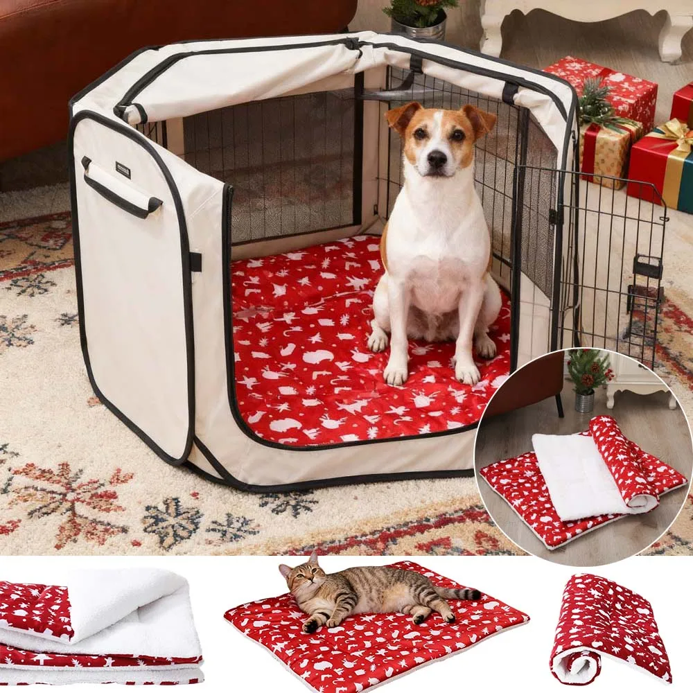 

New Christmas Plush Pet Mat Dog Bed Thicken Sleeping Cat Cushion Blanket Warm Pad for Cats Dogs All-Season Universal Sofa Nest