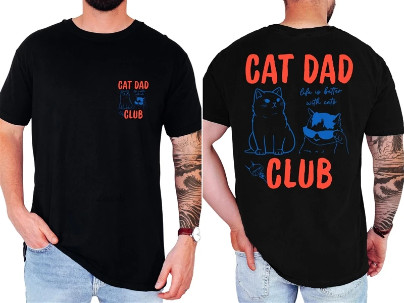 Cat Dad Club TShirt Men's Clothing Short-sleeve Crewneck T-shirt Funny Cat Dad Tee Cat Lover Fashion Casual Tops Classic Tops