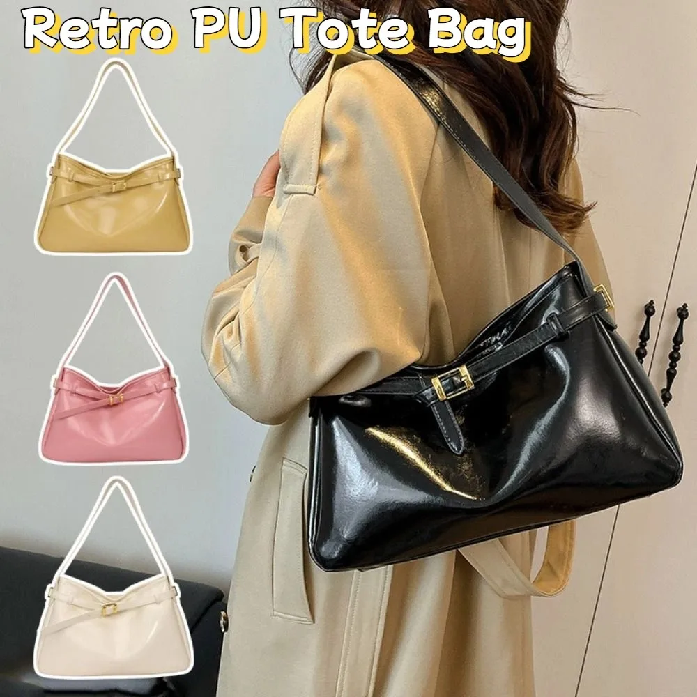 

Korean Style Retro PU Tote Bag Tote Bag Solid Color Large Capacity Handbag Ethnic Style Bohemian Style Underarm Packs