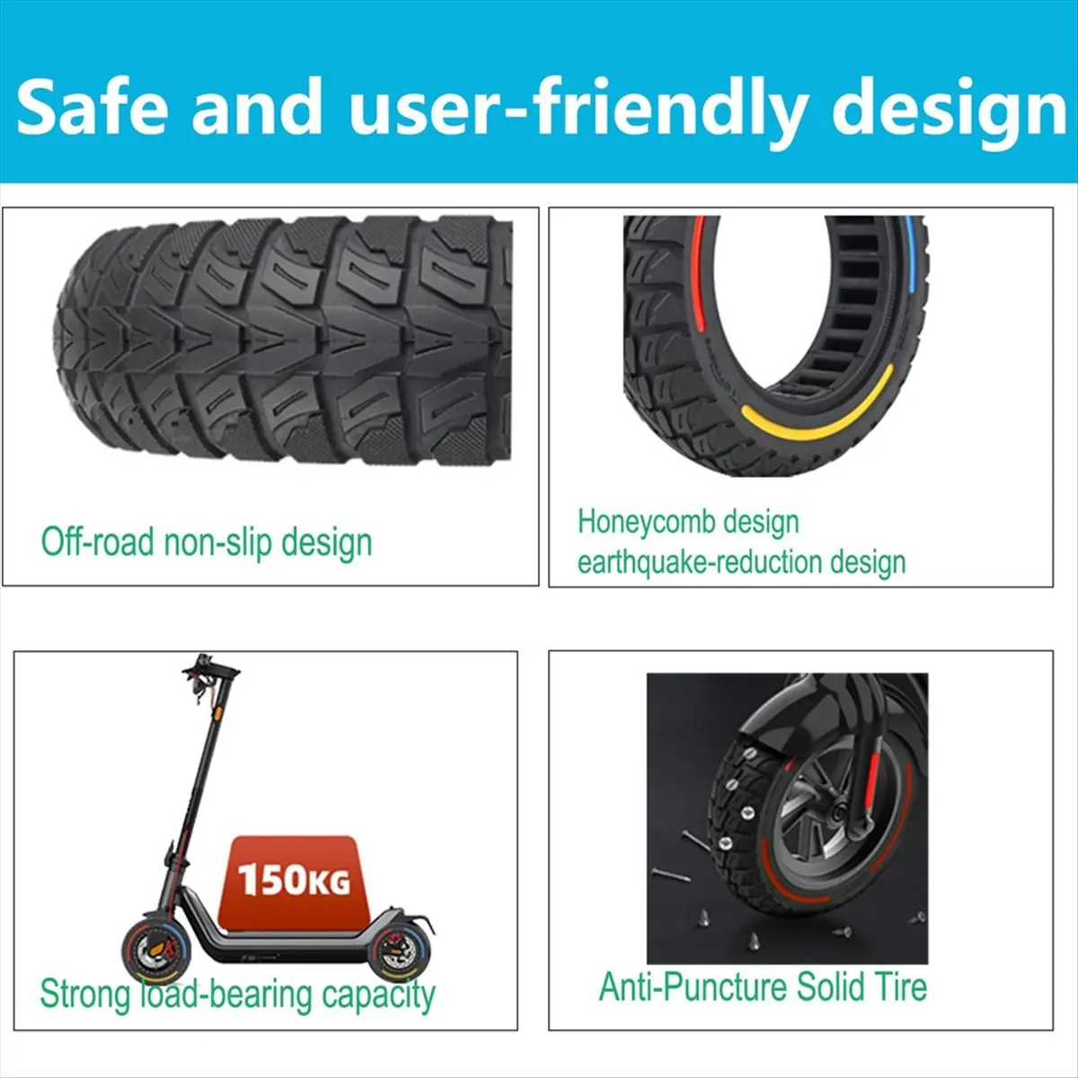 9.5x2.5-6.1 Solid Tire for Electric Scooter,Off-Road Replacement Wheels,Tubeless Rubber Tyre for KQi3 Pro/Max/Sport