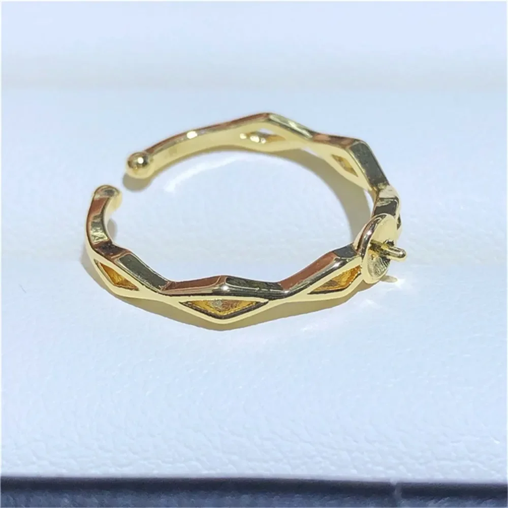 

18K Plated Gold DIY Hand Pinto Ring Paste Ring Face Half Hole Bead Needle Inlaid Pearl Opening Ring Accessories No Pearl E070