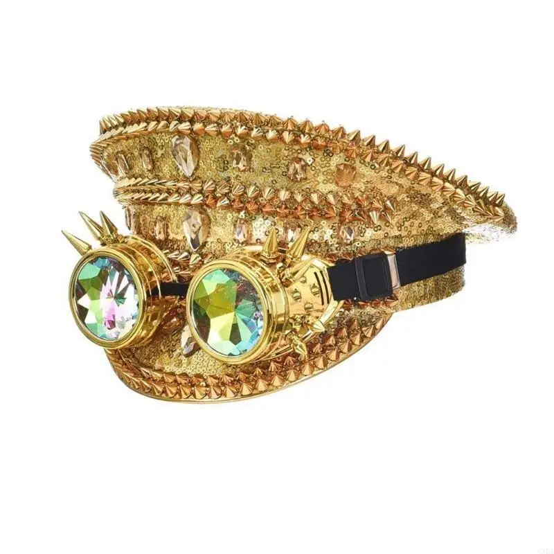 

Shiny Sequin Captain Hat Party Club Stage-Performance Dance Hat Glitter Headwear 6XDA