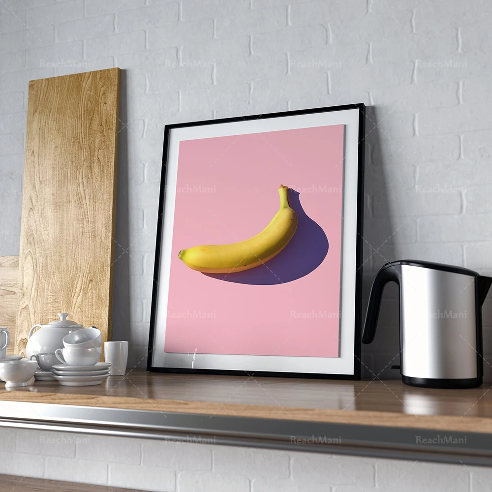 Impressão de banana, impressão de frutas, cartaz de banana, cartaz de frutas, ilustração ousada, arte de parede rosa, cartaz