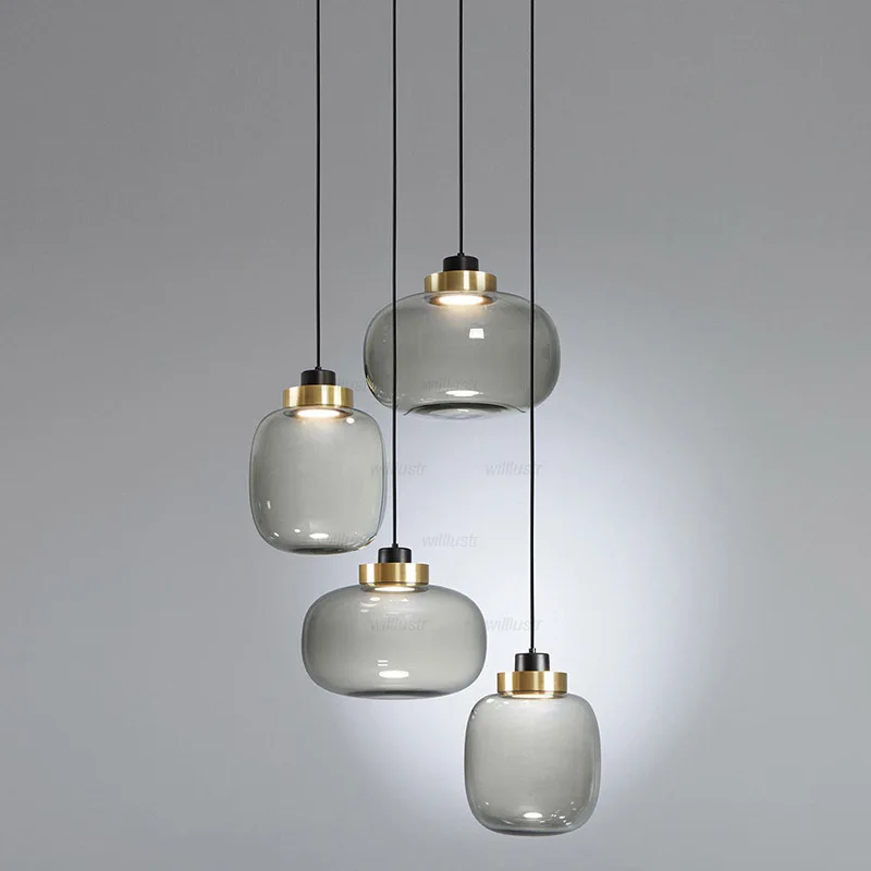 

Smoke Glass Led Pendant Light Suspension Lamp Luxury Hotel Cafe Bar Living Dining Bedroom Metal Hanging Ceiling Chandelier