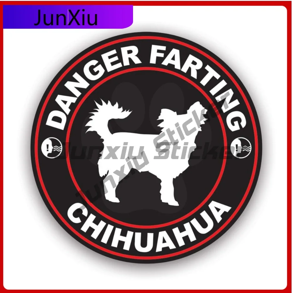

Danger Farting Long Haired Chihuahua Sticker Creative Decals Dog Canine Pet Gas Fart Farts Flatulence Auto Decor Car Sticker