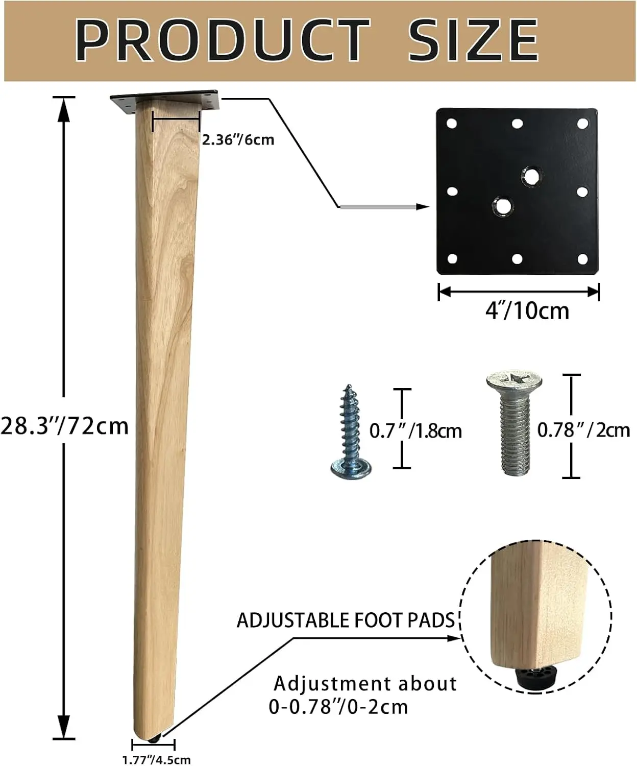 28 Inch Solid Wood Table Legs, Wood Furniture Replacement Leg, Natural