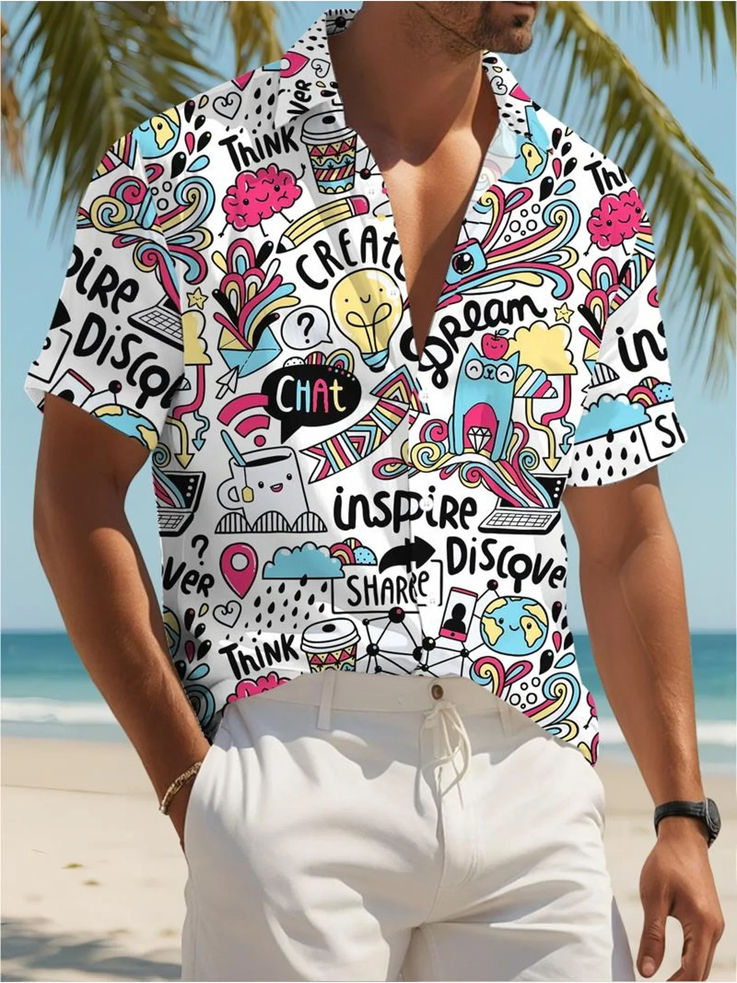 

Men's Urban Hawaiian Shirt Summer Man Short Sleeve Cool Beach Print Breathable Lightweight Casual Fashion Tops