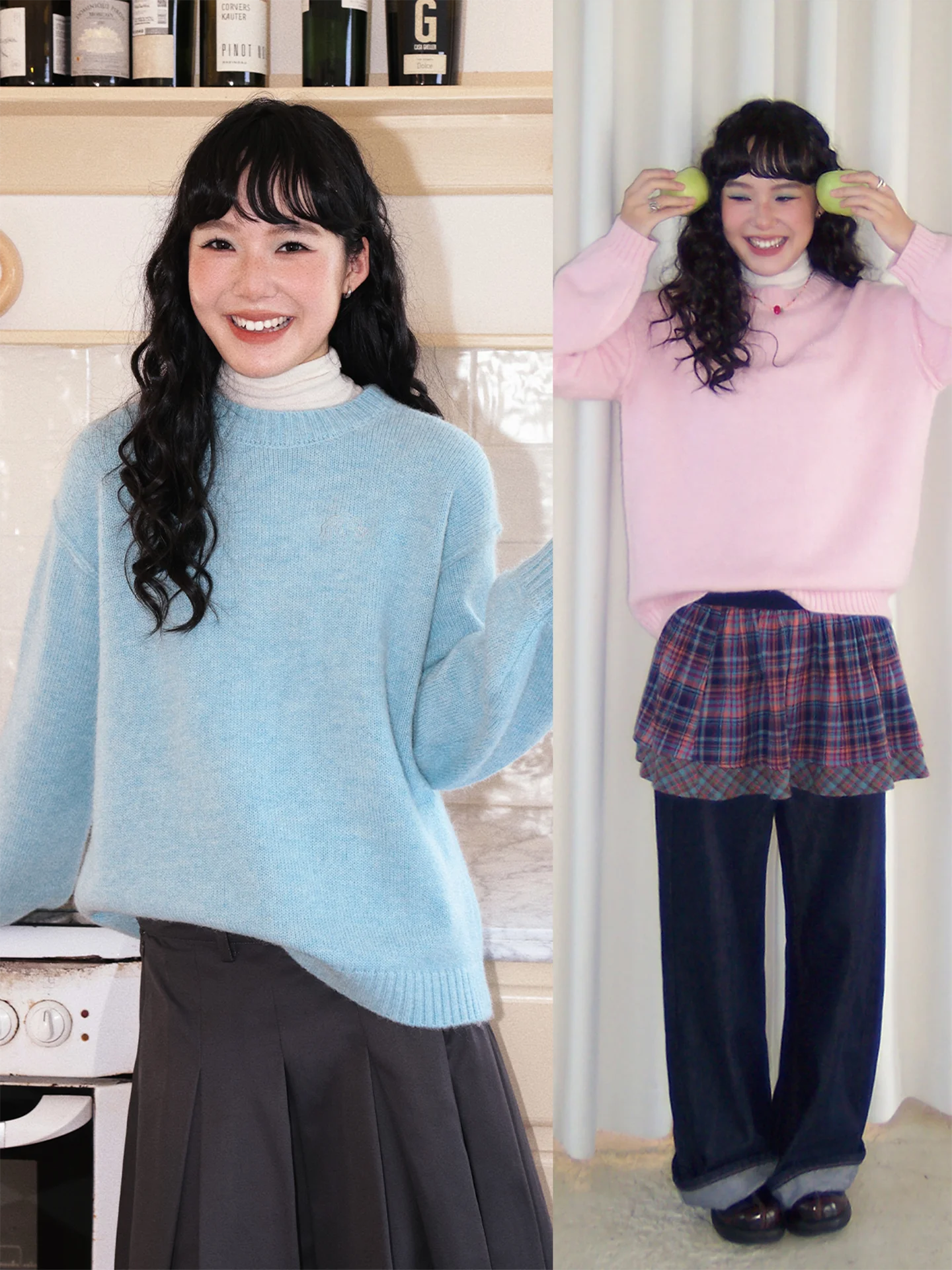 

Chemical Girl Rainbow Candy Particle Embroidery Women's Knitted Sweater Winter Long Sve round Ne Pullover Wool Blend