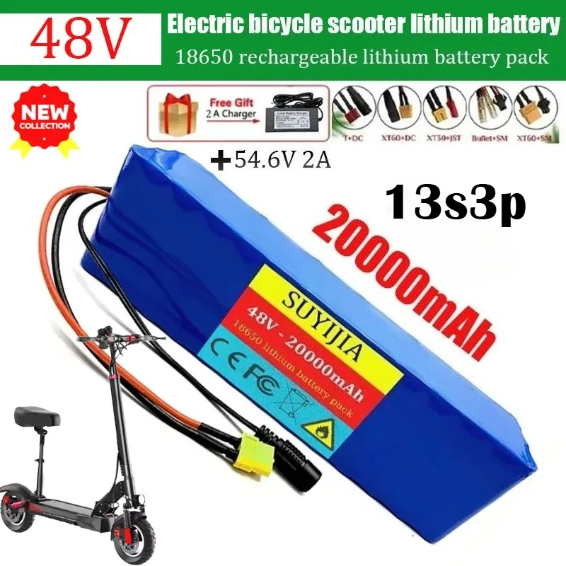 

48V battery 20Ah 500W 13S3P lithium-ion battery pack, suitable for of 54.6V 20000mAH Ebike electric with BMS + 52.6V 2A charger