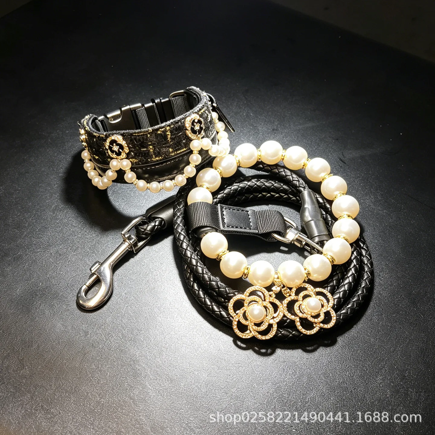 

SHINEKNOT Wide Version High-End Dog Collar With P Rings And P Chains Thin Dog Collar And Traction Rope