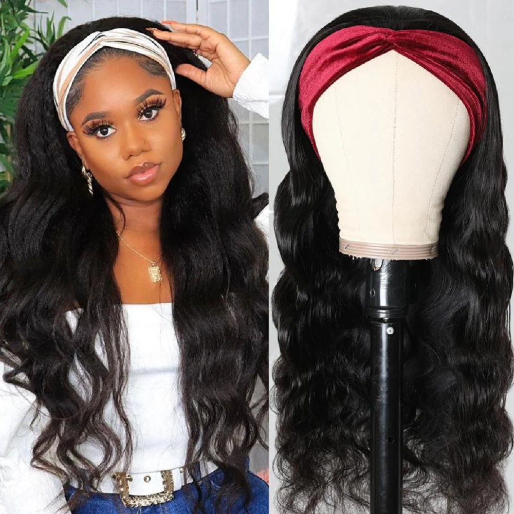 

Body Wave Headband Wigs Human Hair For Women No Glue 150% Density Brazilian Human Hair Wigs Half Wigs 30 Inches Natural Color