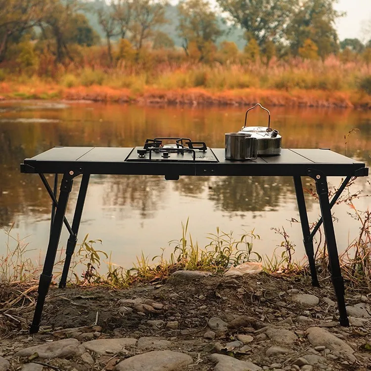 Outdoor aluminum plate table portable egg roll table multi-functional, foldable and liftable