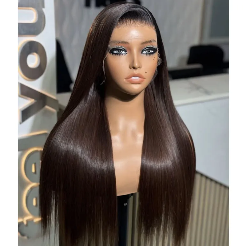 Glueless Natural Side Part Silky Straight Ombre ark Chocolate Brown Cheapest Full Lace 100% Remy Human Hair Wigs for Black Women