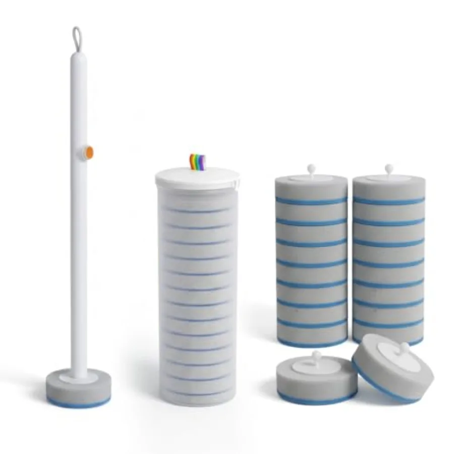 

Disposable Toilet Cleaning Brush Kit with 18 Refill Heads, One-Press Release, Built-in Cleaning Solution, Wall-Mounted Storage,