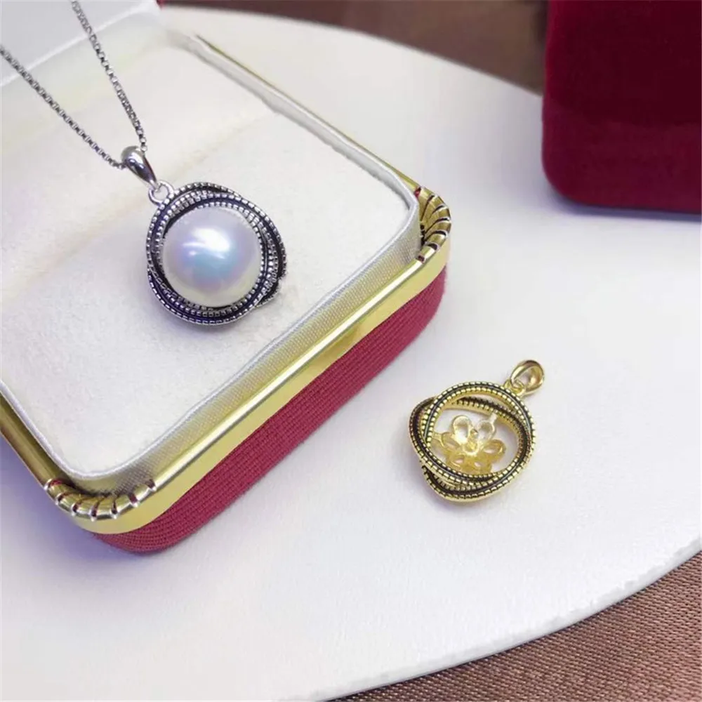 

DIY Pearl Accessories S925 Sterling Silver Pendant Empty Holder Concealer Silver Necklace Pendant Fit 8-9mm Round Beads D407