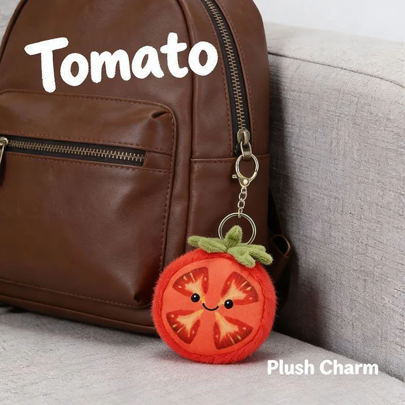 Cute Tomato Plush Keychain Soft Fruit Shaped Stuffed Charm Kawaii Bag Pendant for Kids Gift Mini Plush Toy for Girls Friends