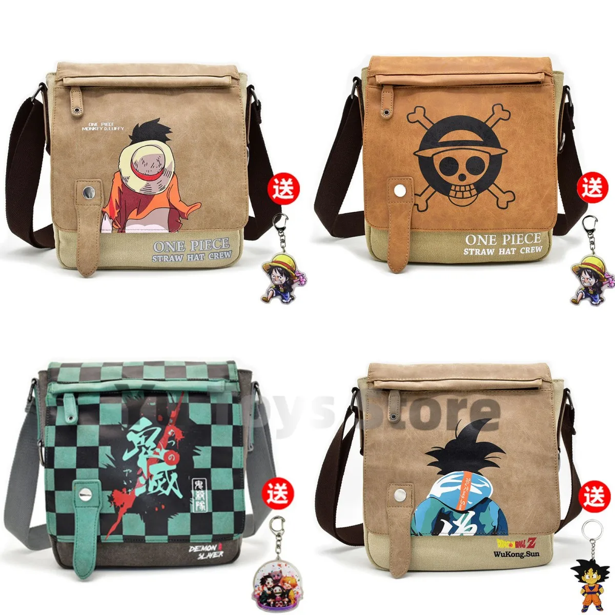 New Dragon Ball One Piece Messenger Bag Demon Slayer Shoulder Bag Women Man Leisure Fashion Cosplay Bag Christmas Gift Toy